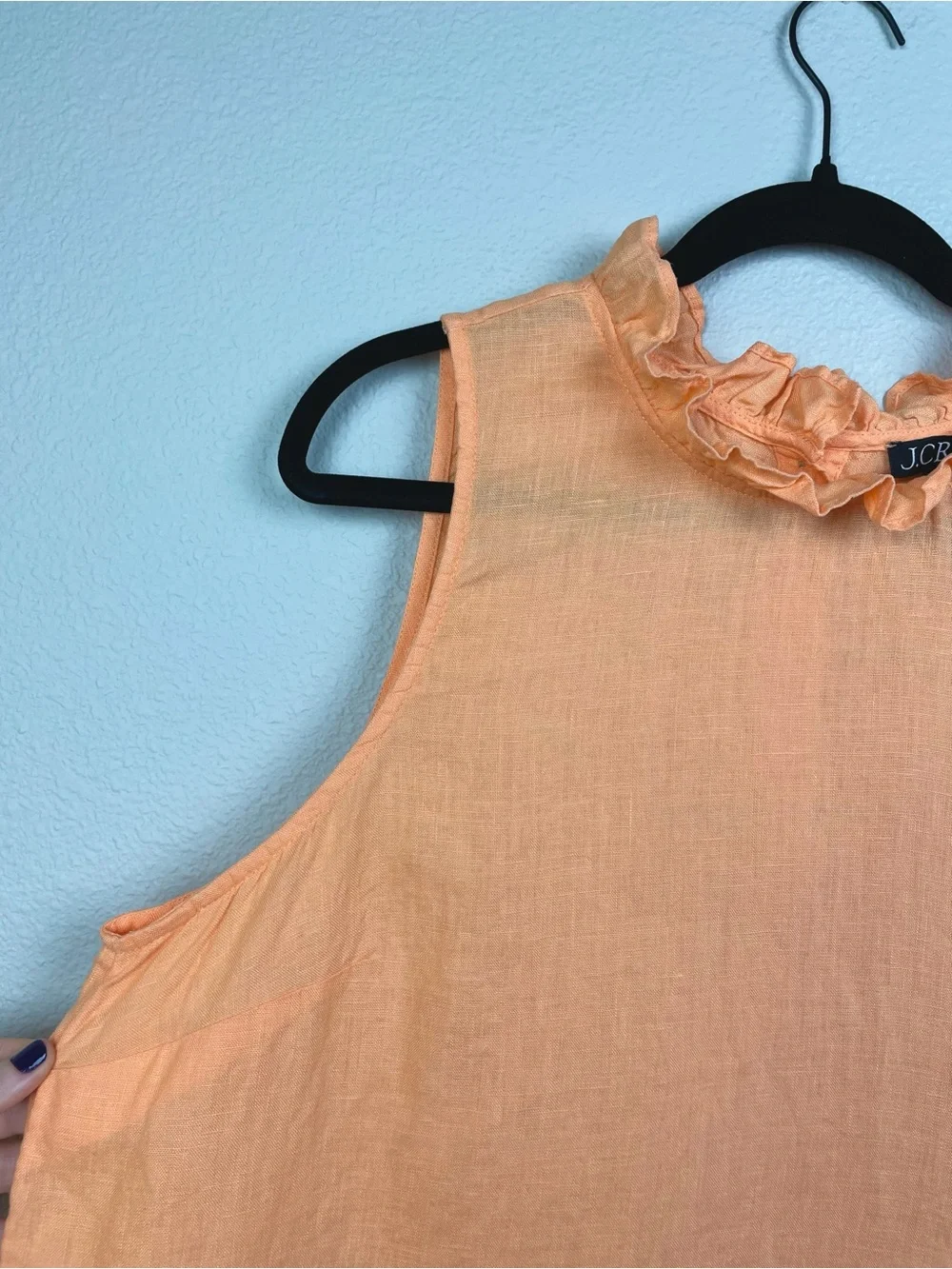 J.Crew Women's XL Fleur Top 100% Linen Ruffle Collar Orange Creamsicle Tank